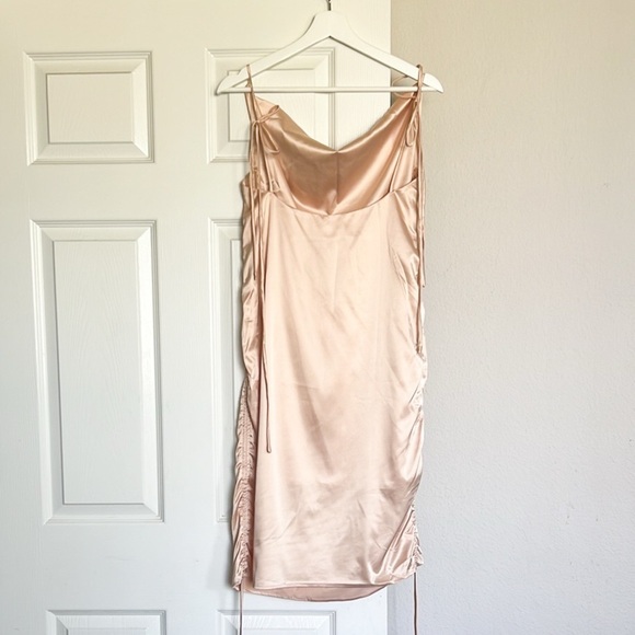 NWT LEAU Satin Champagne Drawstring Mini Dress - Picture 5 of 8
